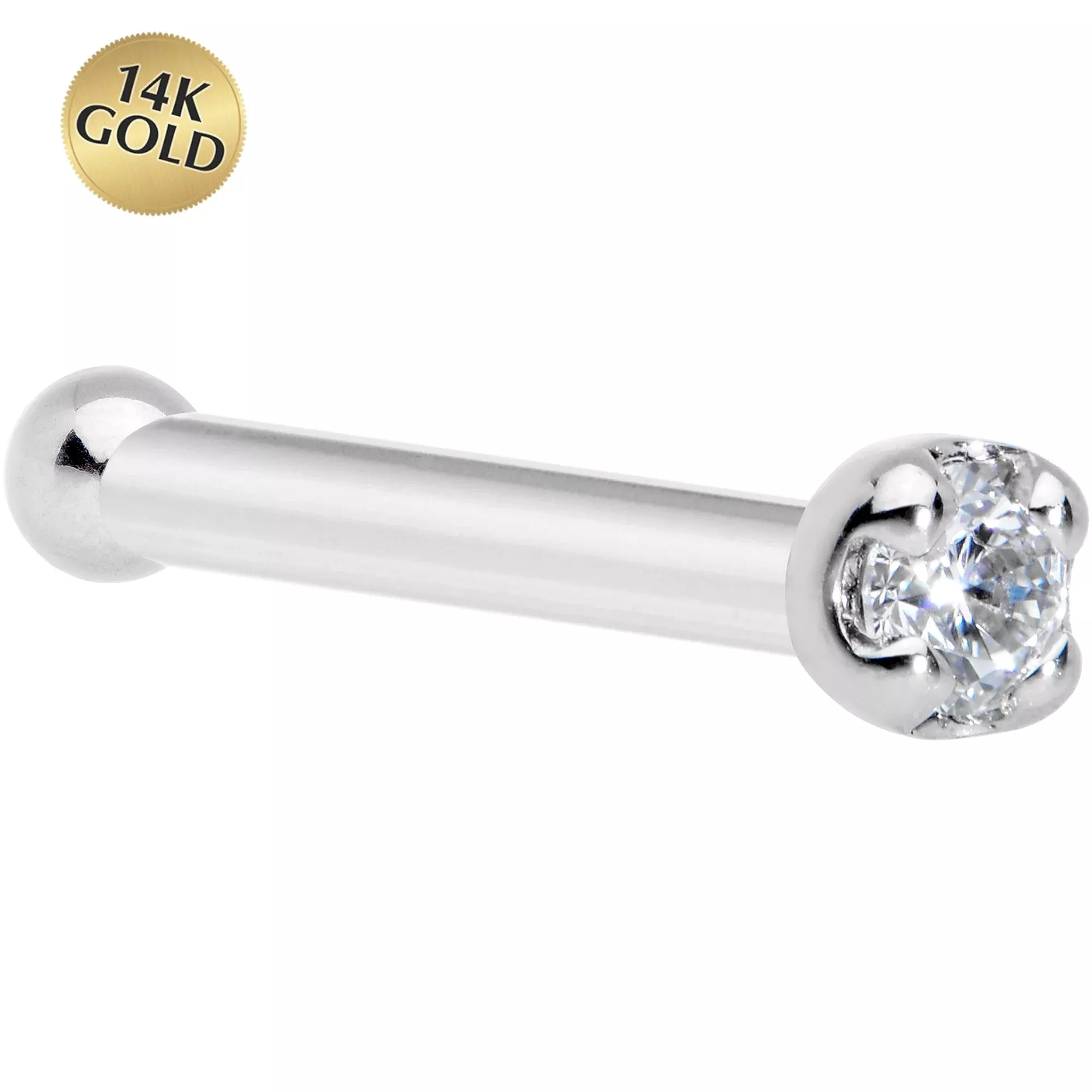 18G Solid 14k White Gold 1.5mm Genuine Diamond Nose Bone