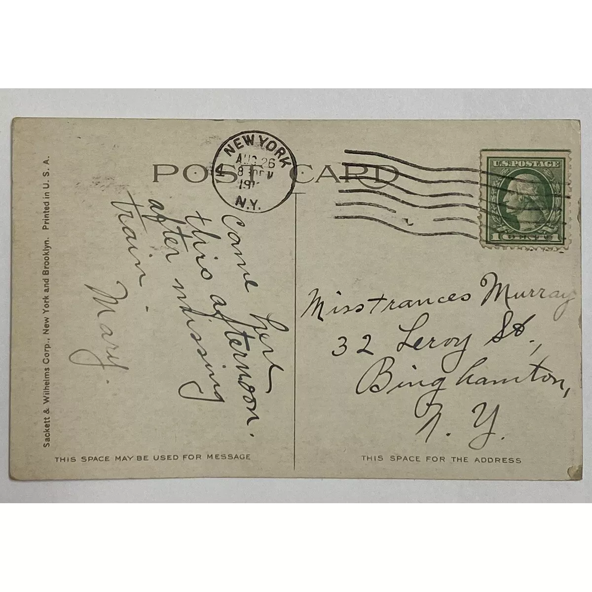 1922 1 Cent George Washington Postage Stamp On Post Card #Aug 26 !!!!