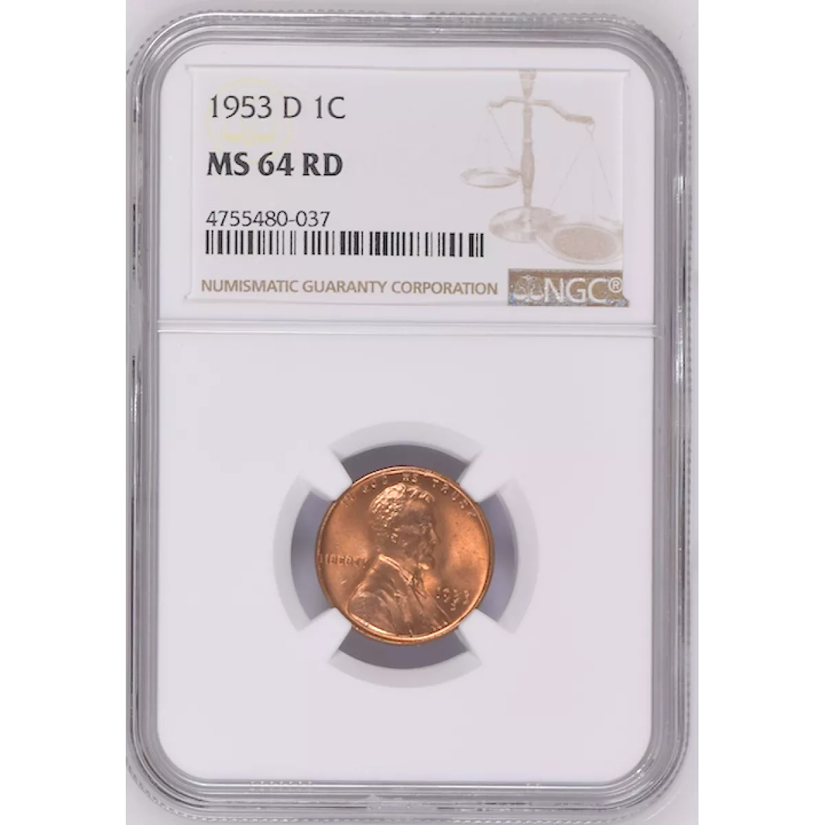 1953 D NGC LINCOLN WHEAT PENNY MS 64RD