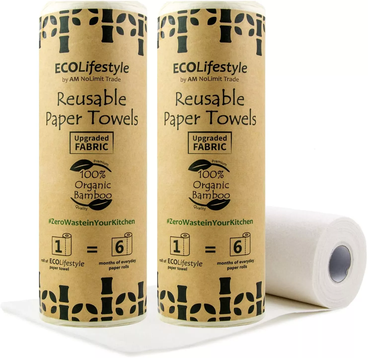 2 Bamboo Reusable Paper Towels Washable Roll, 40 Sheets
