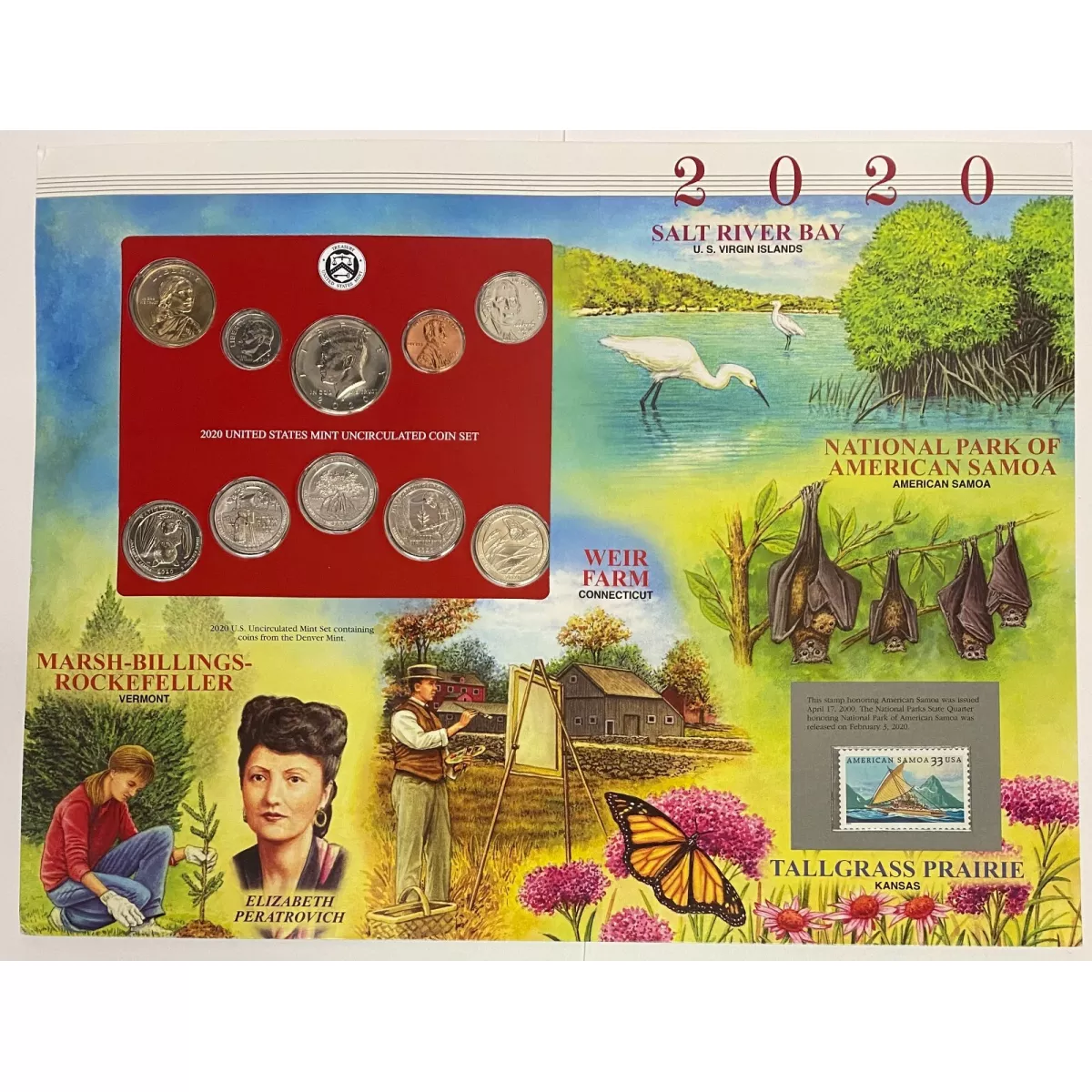2020 D Uncirculated Mint Set Postal Commemorative Society Coin & Stamps