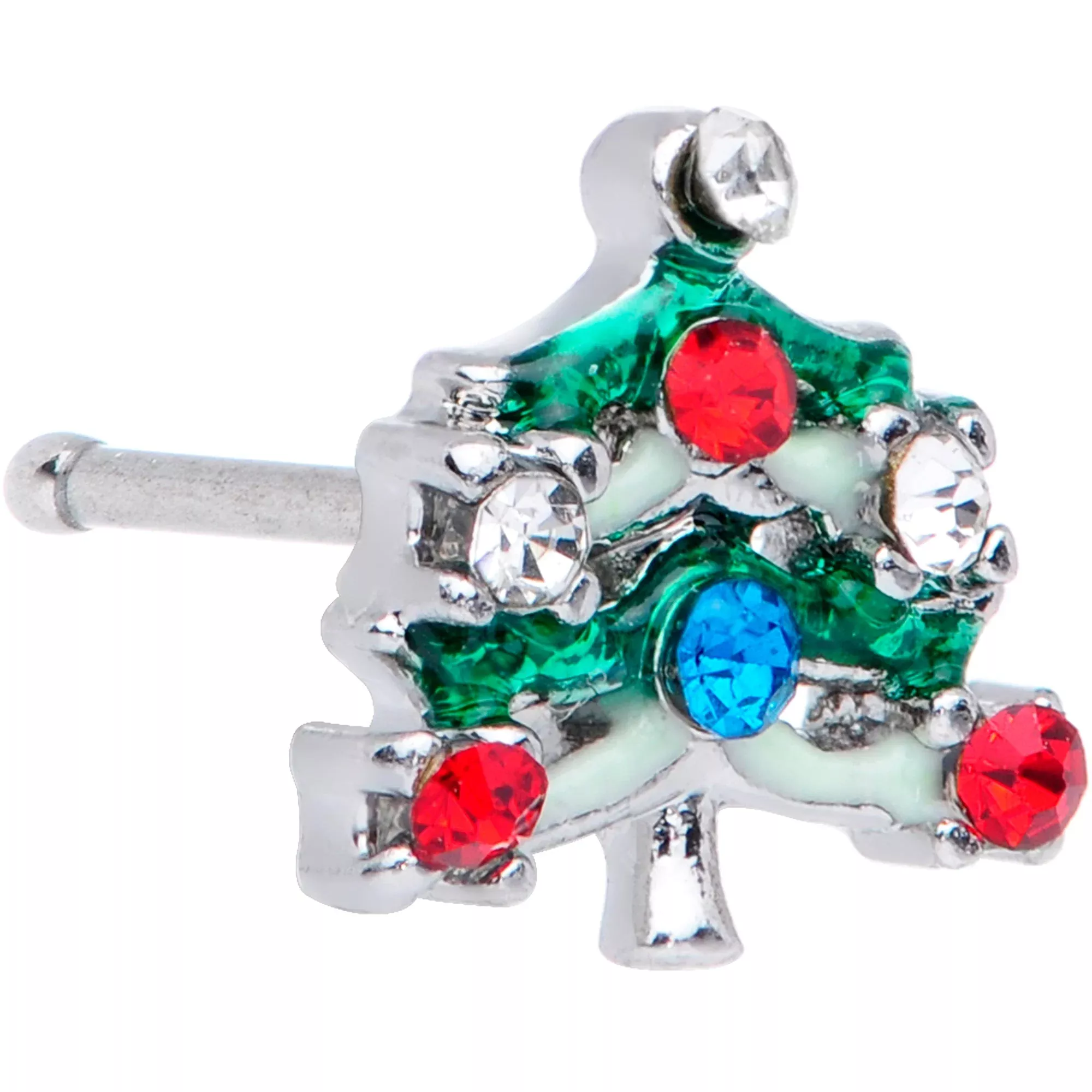 20G 1 /4 Clear Blue Red Gem Christmas Tree Nose Bone