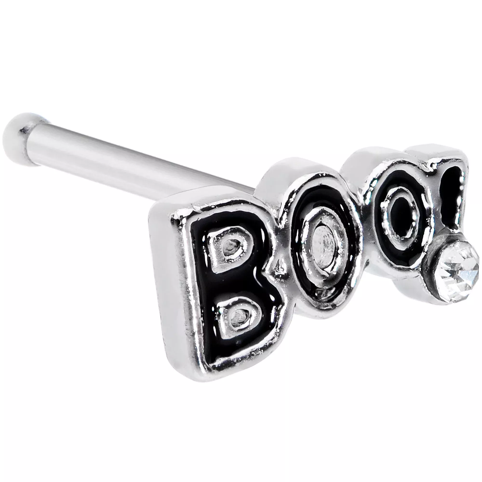 20G 1 /4 Clear Gem Black Boo Halloween Nose Bone