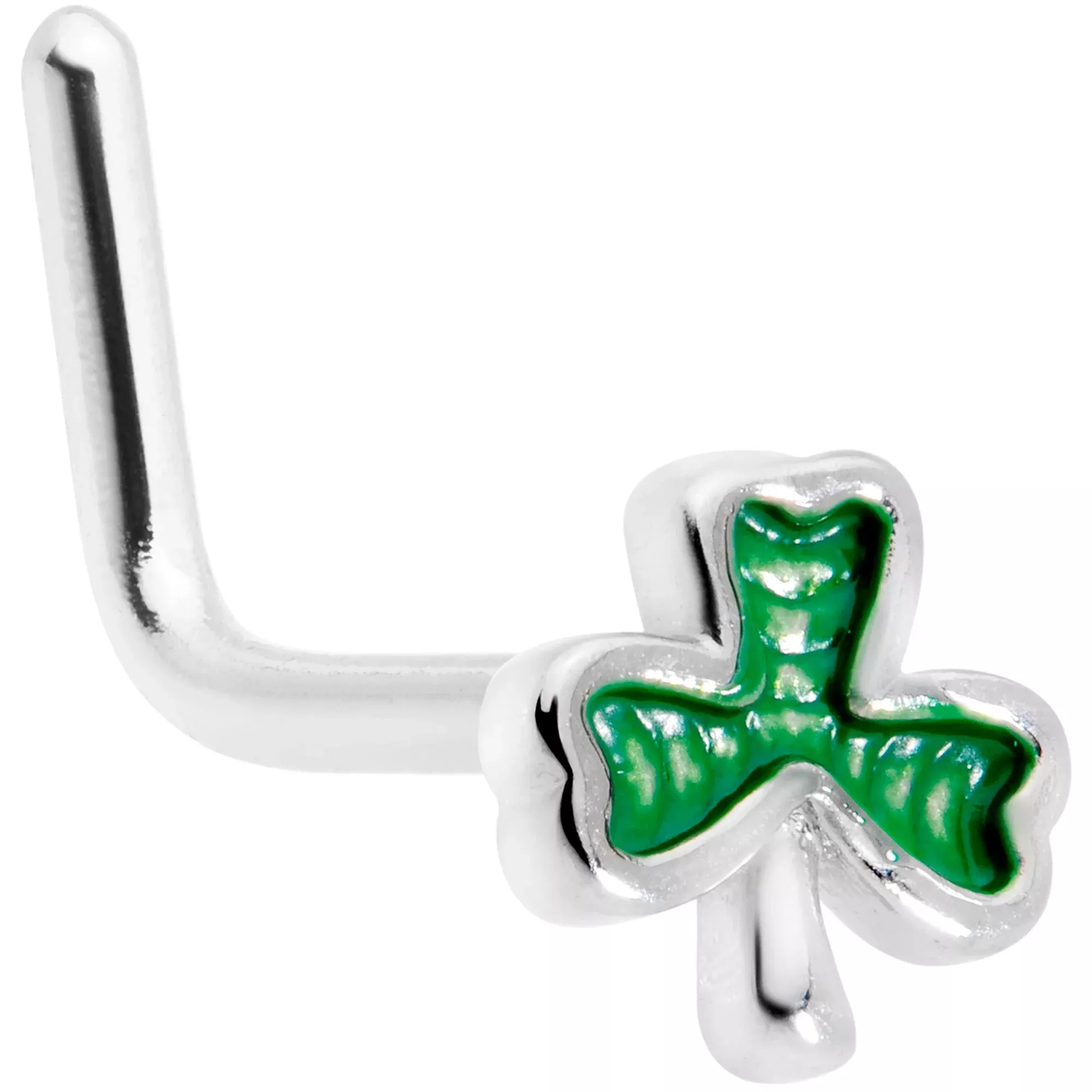 20G 1 /4 St Patricks Day Shamrock L Shaped Nose Ring