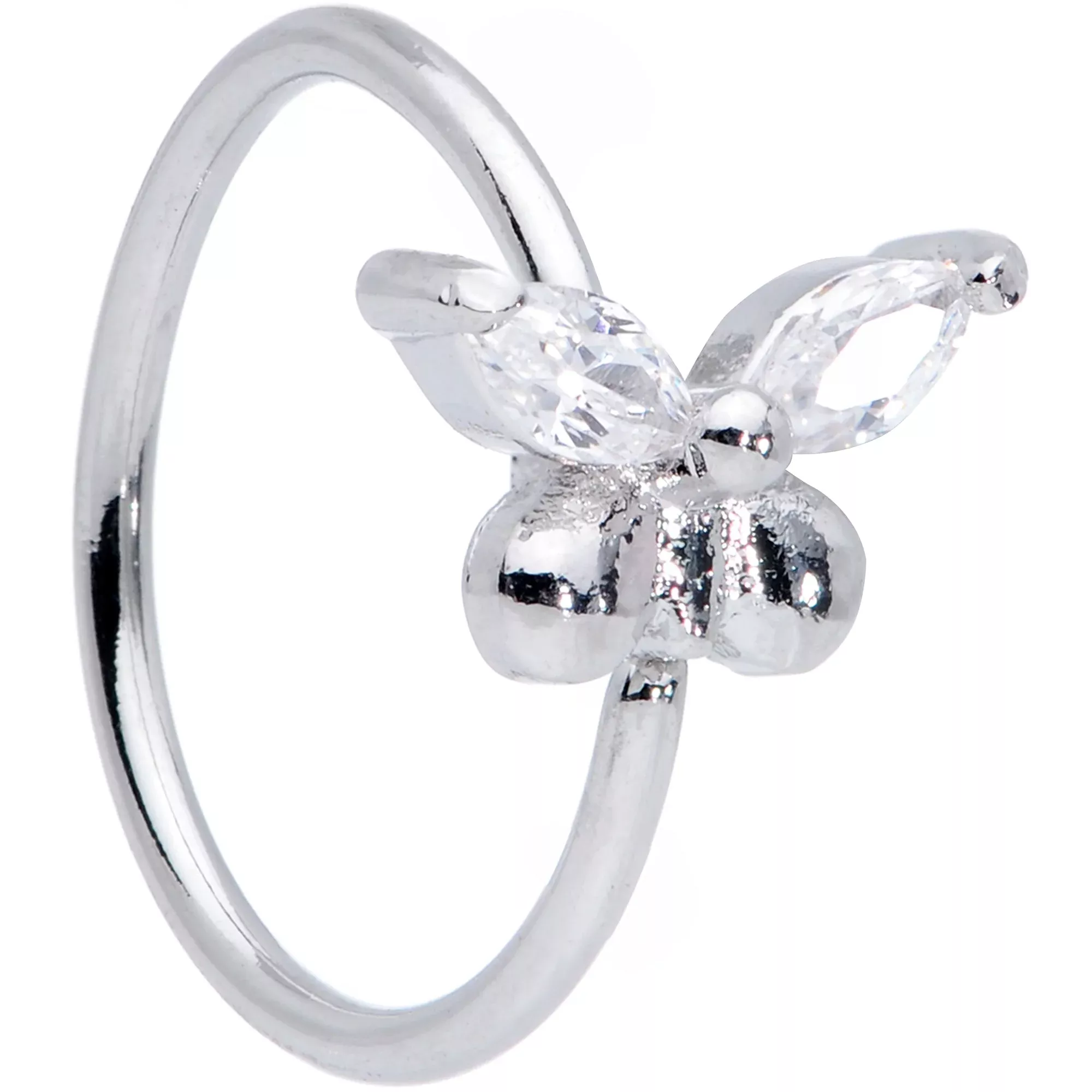 20G 5 /16 Clear CZ Gem Glam Butterfly Nose Hoop