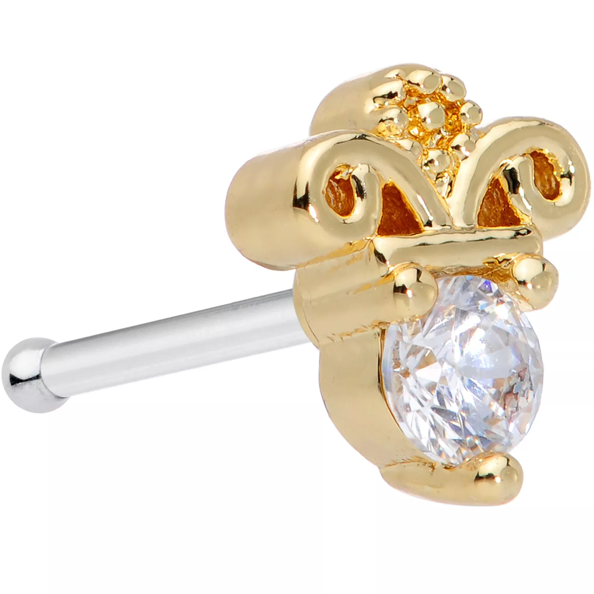 20G 5 /16 Clear CZ Gem Gold Tone Insignia Nose Bone