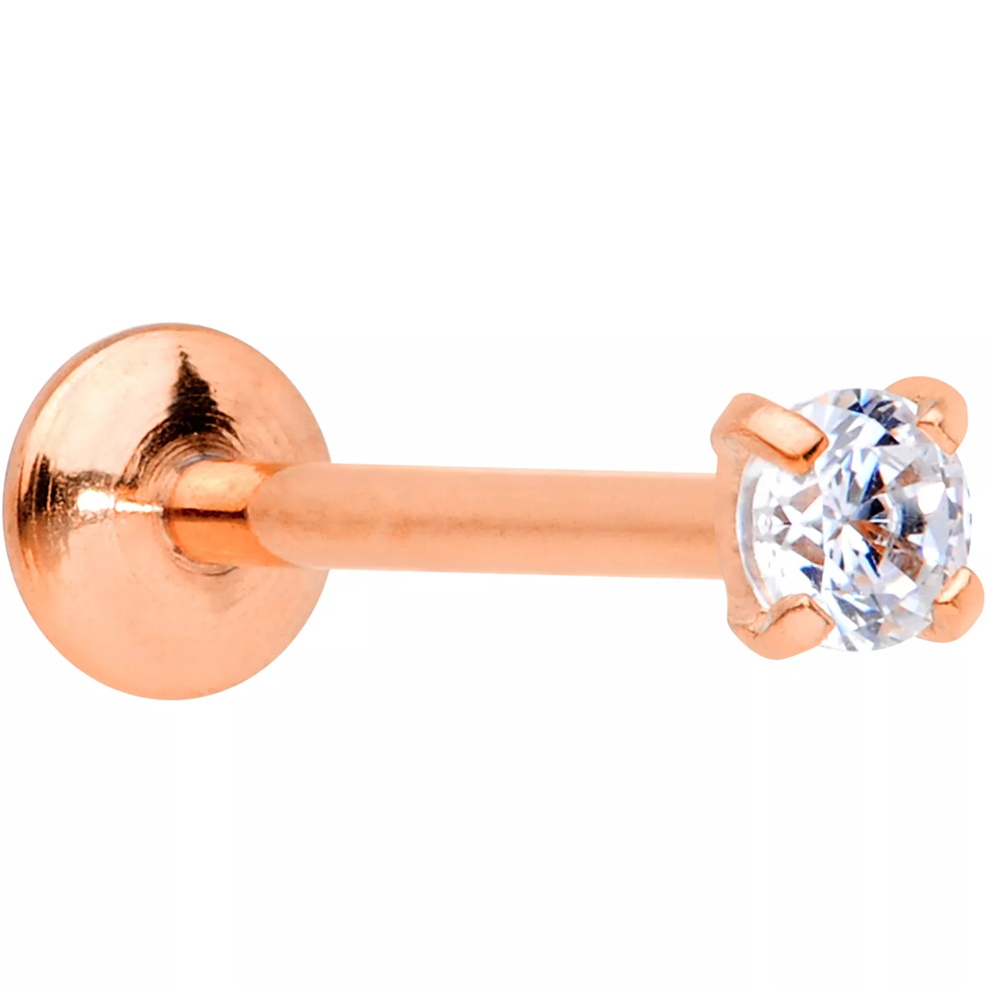 20G 5 /16 CZ Rose Gold PVD 2mm Threadless Push In Labret Tragus