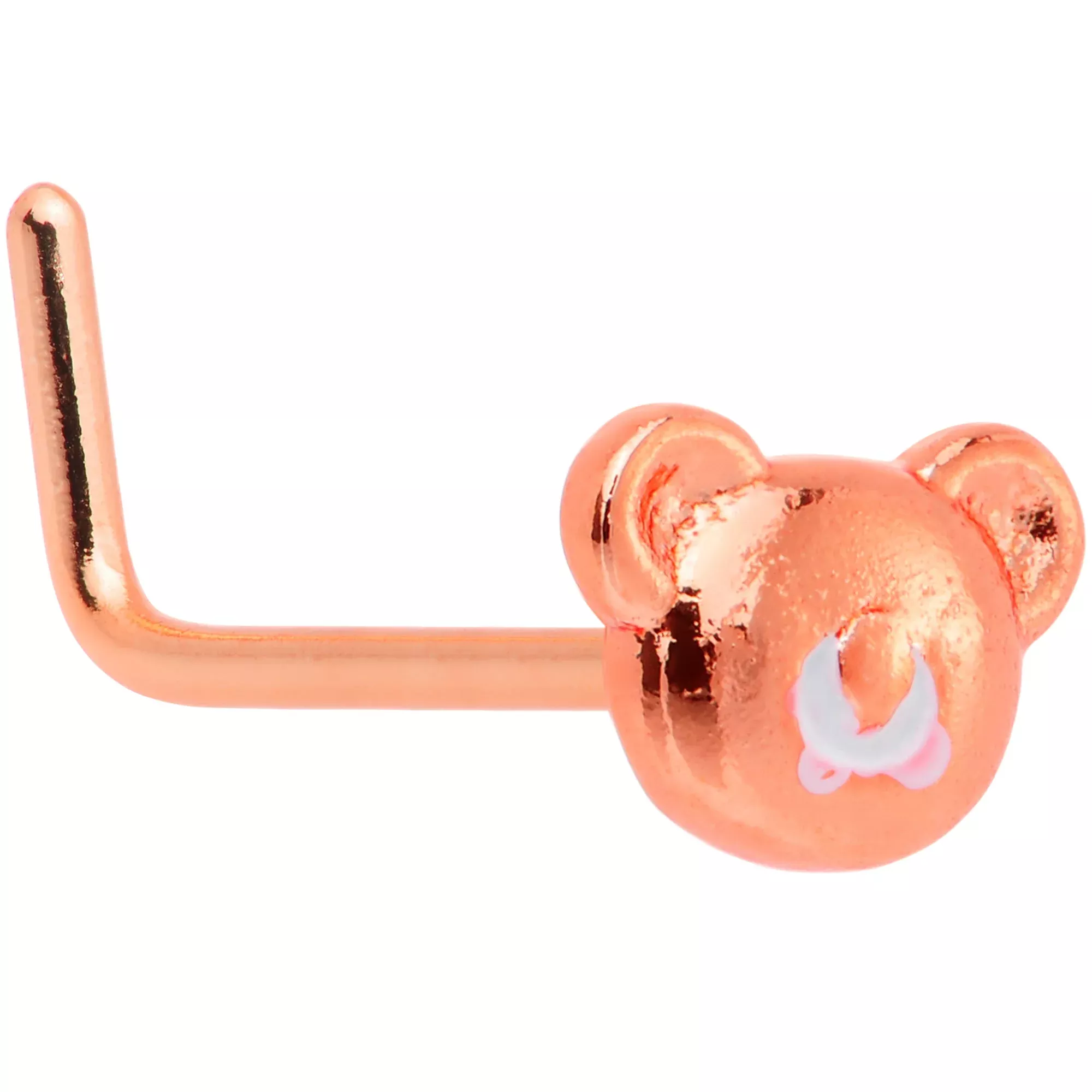 20G 5 /16 Rose Gold Tone Tiny Teddy Bear L Shaped Nose Ring