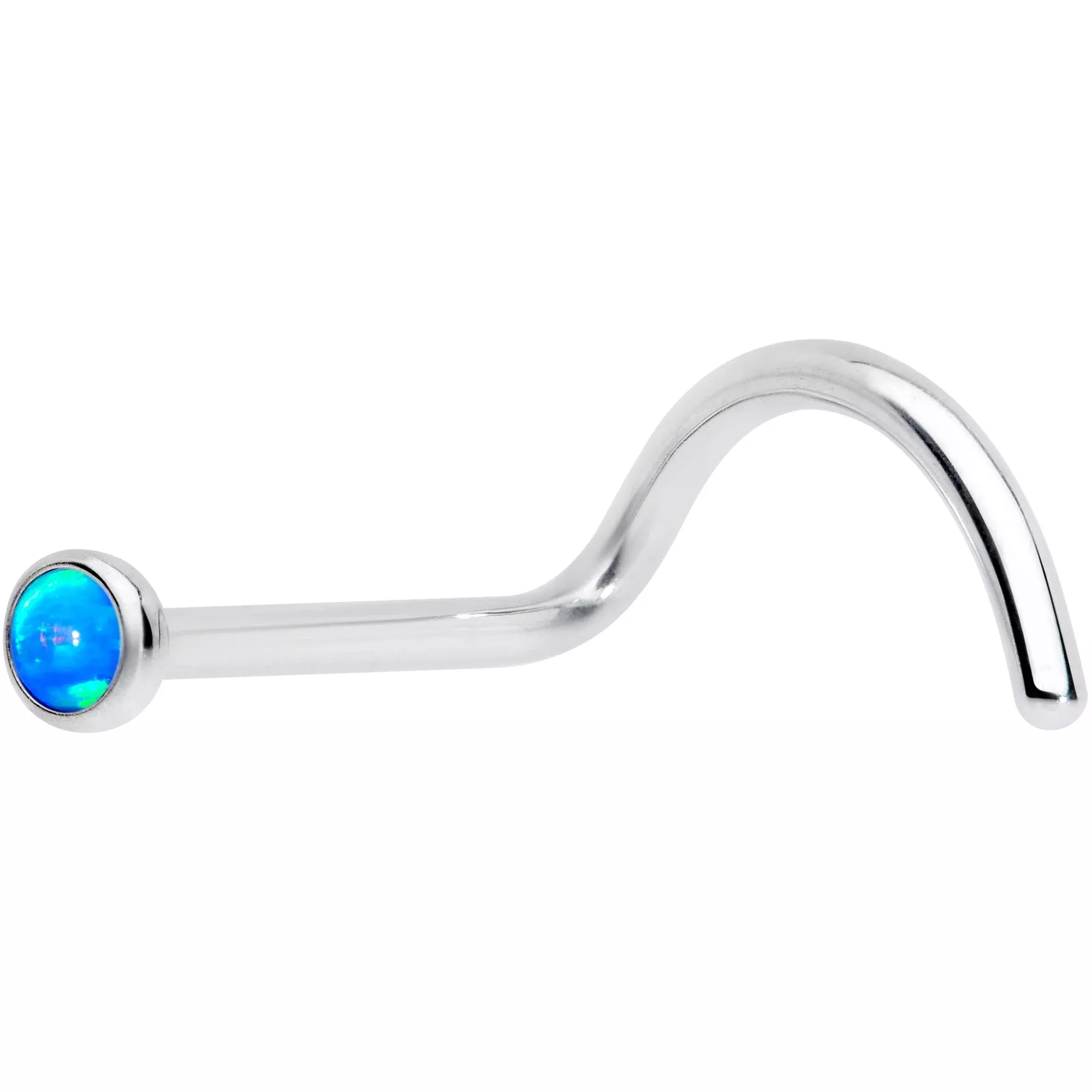 20G 7mm Blue 2mm Synthetic Opal Titanium Left Nose Ring Screw