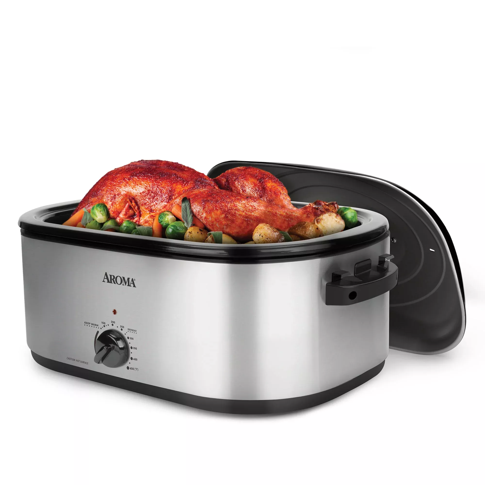 22 Quart Electric Roaster Oven Stainless Steel with Self-Basting Lid