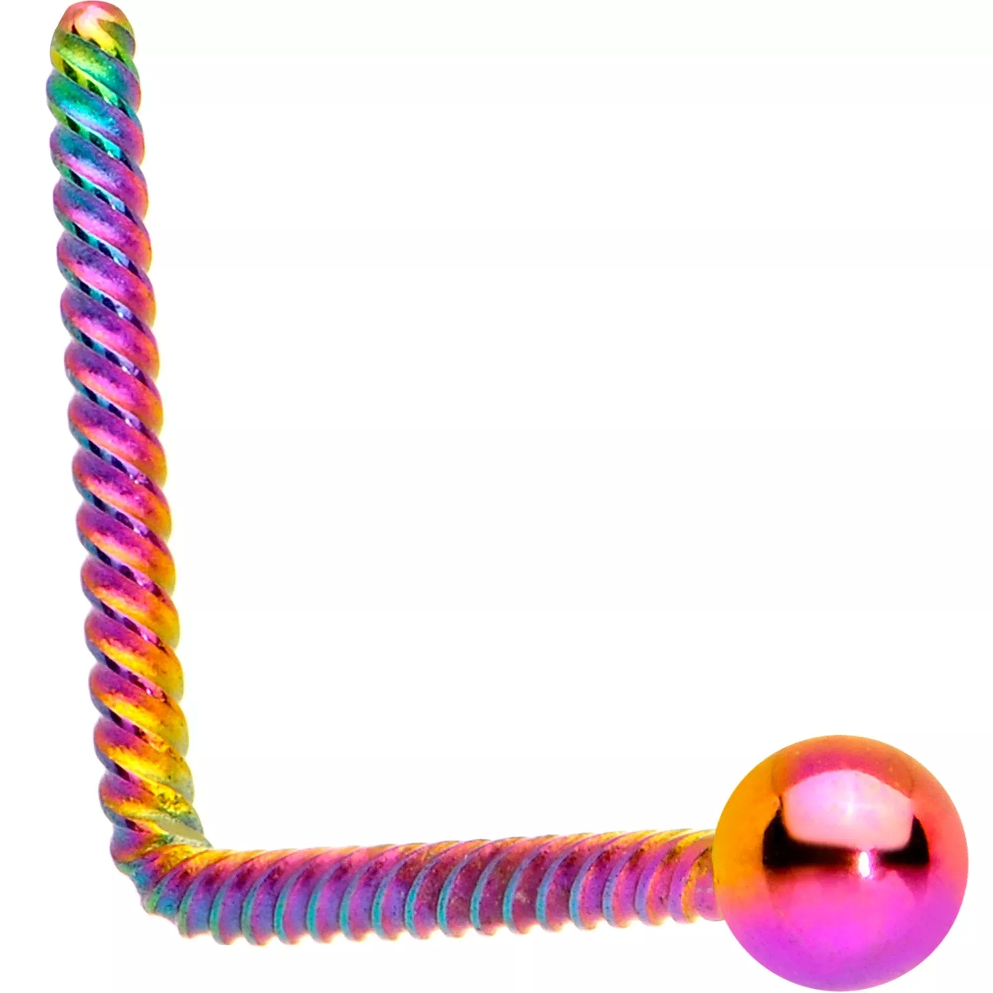 2mm Ball End Rainbow IP So Twisted L Shaped Nose Ring