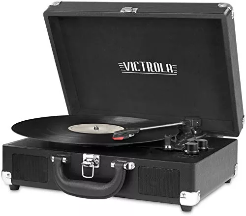 3-Speed Bluetooth Portable Suitcase Record Player with Built-in Speakers | Upgraded Turntable Audio Sound| Includes Extra Stylus