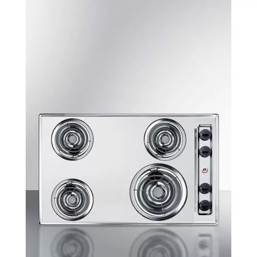 30'' Wide 4-Burner Cooktop With Coil Elements In Chrome Finish - ZEL05 Summit