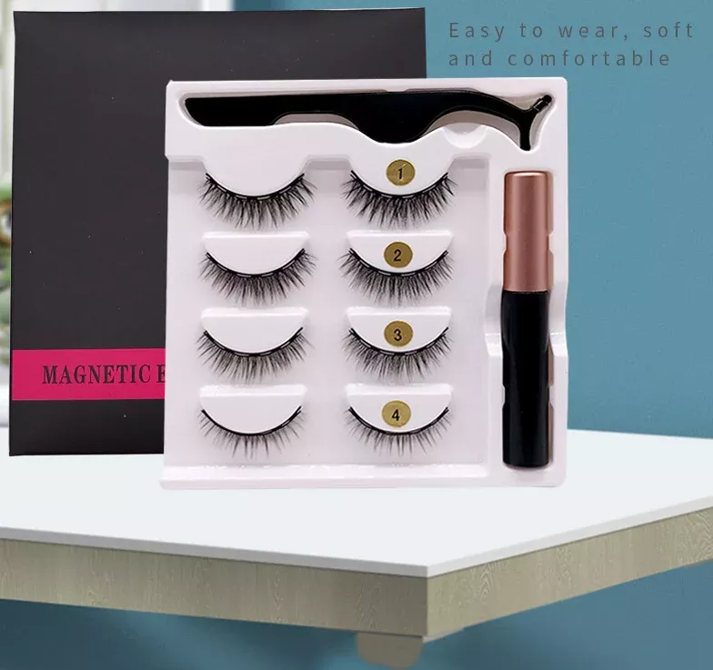 3D Realistic Magnetic Lashes Kit with Four Pairs and Magnetic Liner