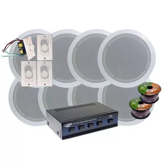 4 Room In-Ceiling 6'' Home Speaker System w/4 Volume Controls Knob
