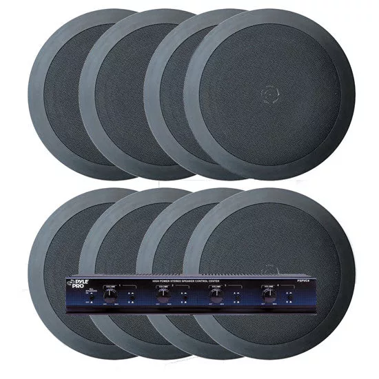 4 Room In-Ceiling Home Speaker System w/Speaker Selector & Volume Control Black