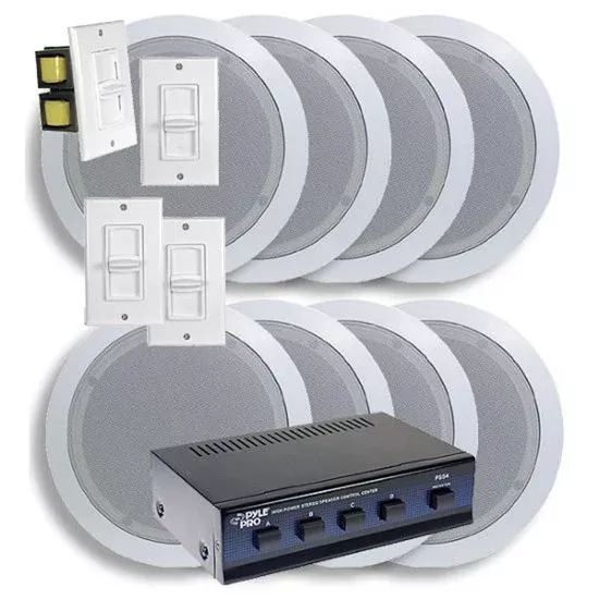 4 Room In-Ceiling Home Speaker Systemw/4 Volume Controls Knob