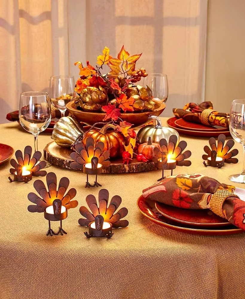6 Turkey Tea Light Thanksgiving Candle Holders
