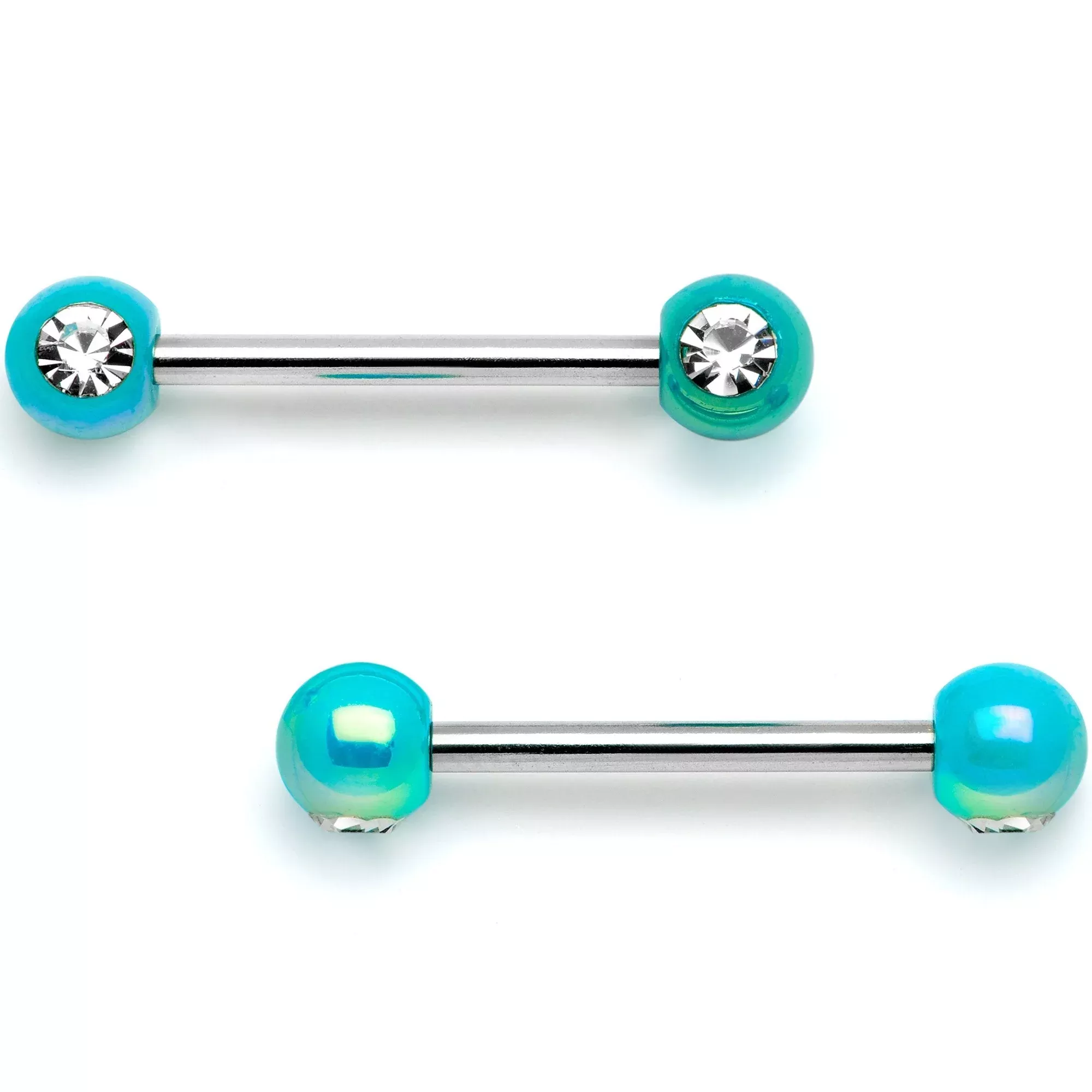 9 /16 Clear Gem Teal Pearlescent Acrylic Barbell Nipple Ring Set