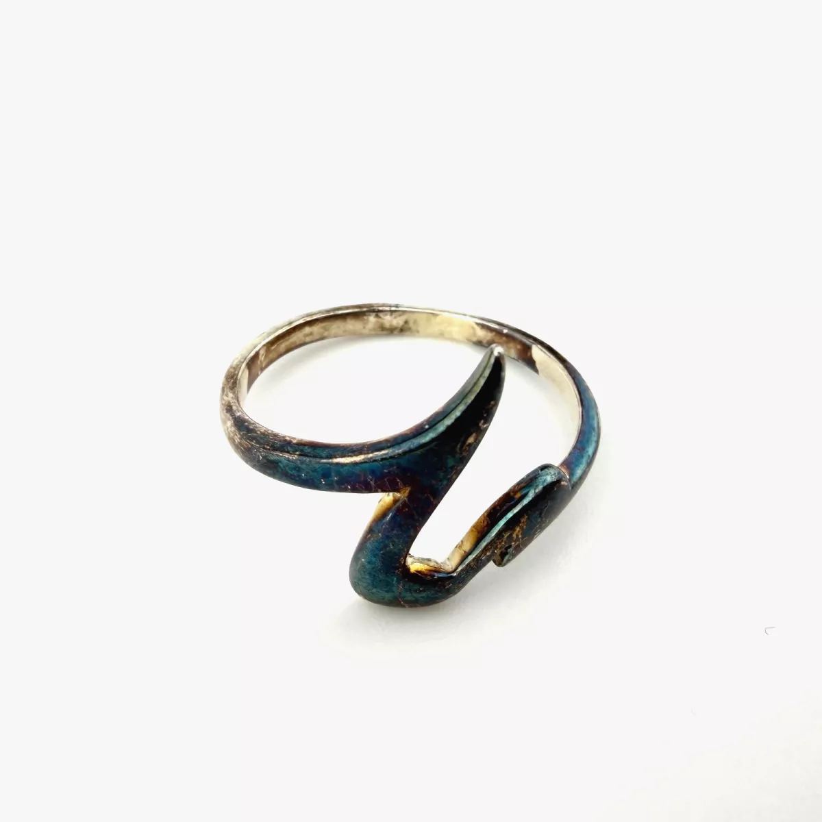 925 Sterling Silver Abstract Wave Ring with Rainbow Iridescent Patina