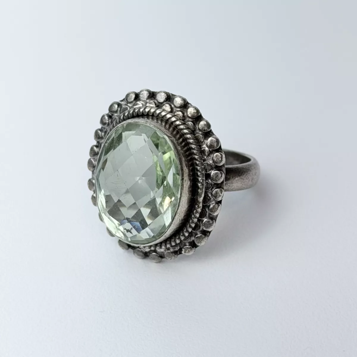 925 Sterling Silver Cut Peridot Oval Statement Designer Ring, Sz 6.75