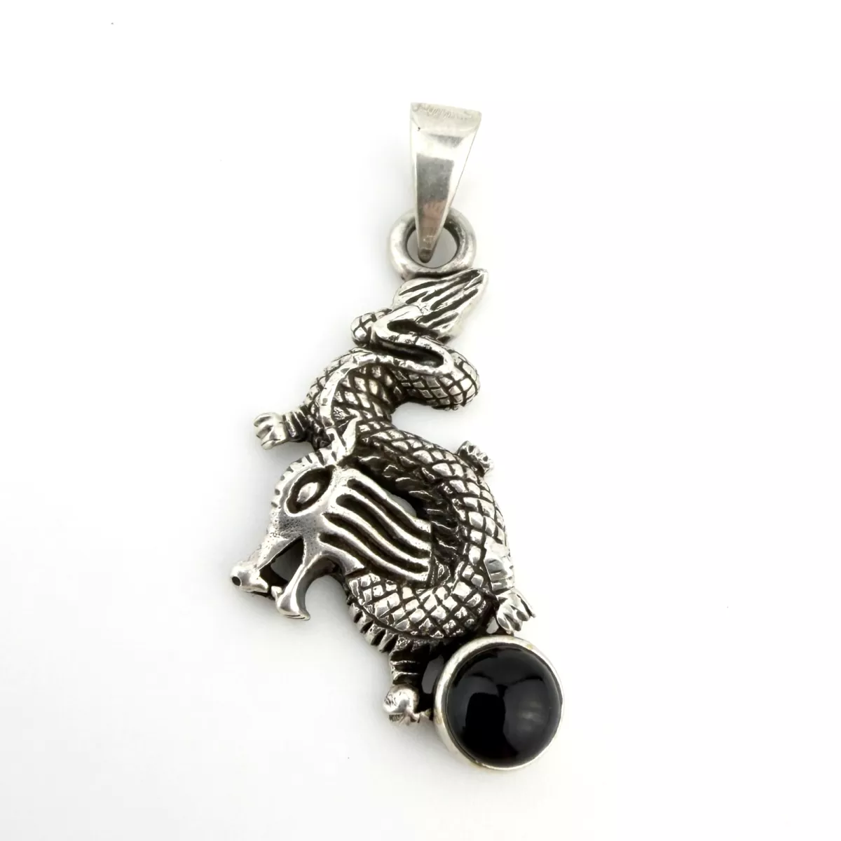 925 Sterling Silver Dragon Pendant with Black Onyx