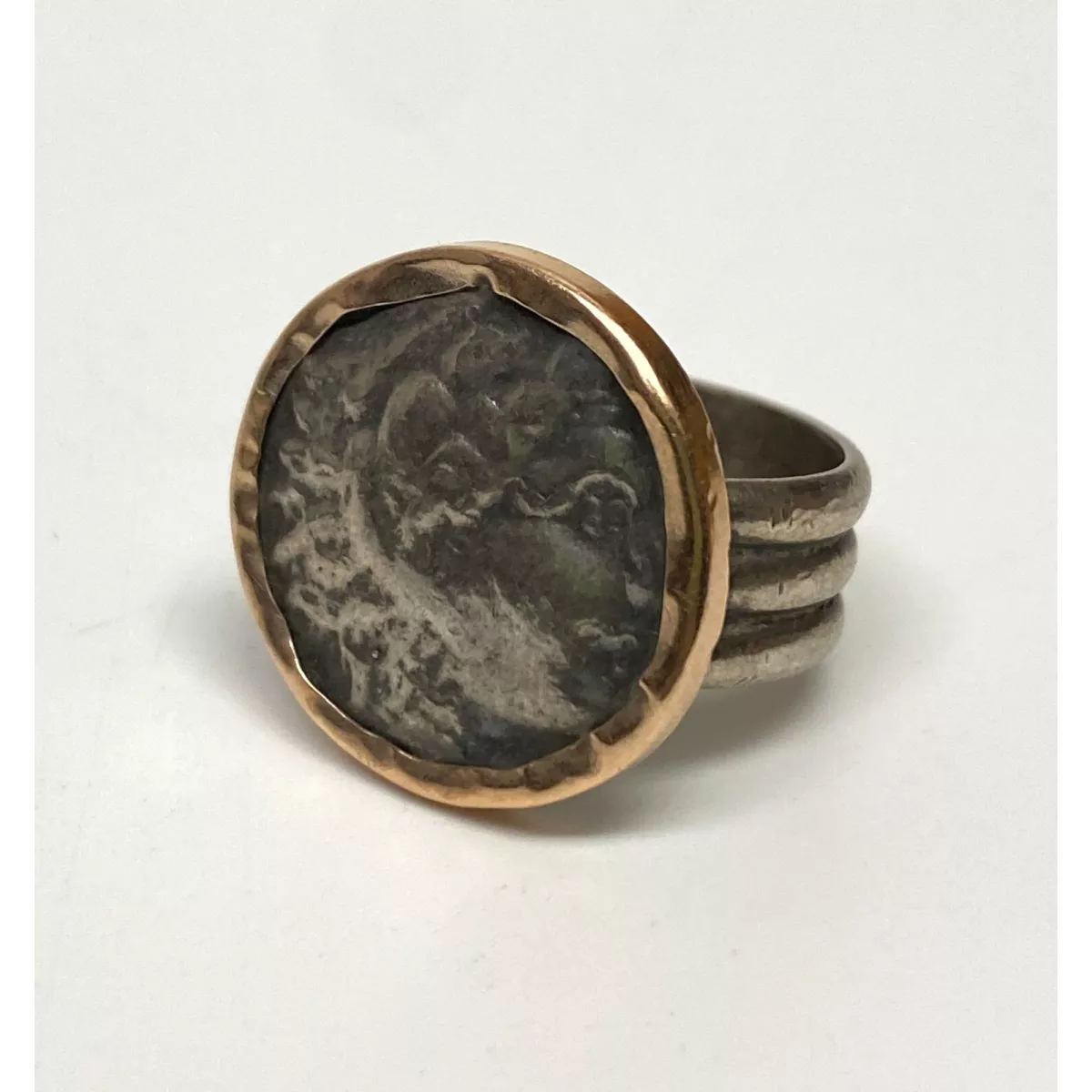 Alexander The Great Coin Ring 14K Gold and Sterling Silver, Size 7