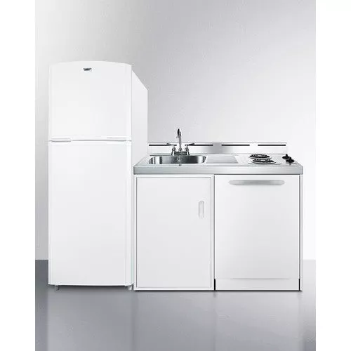 All-In-One Combination Kitchenette With Full-Sized Refrigerator-Freezer, Dishwasher, Sink, Storage Cabinet, And 2-Burner Coil Cooktop - ACKDW72 Summit