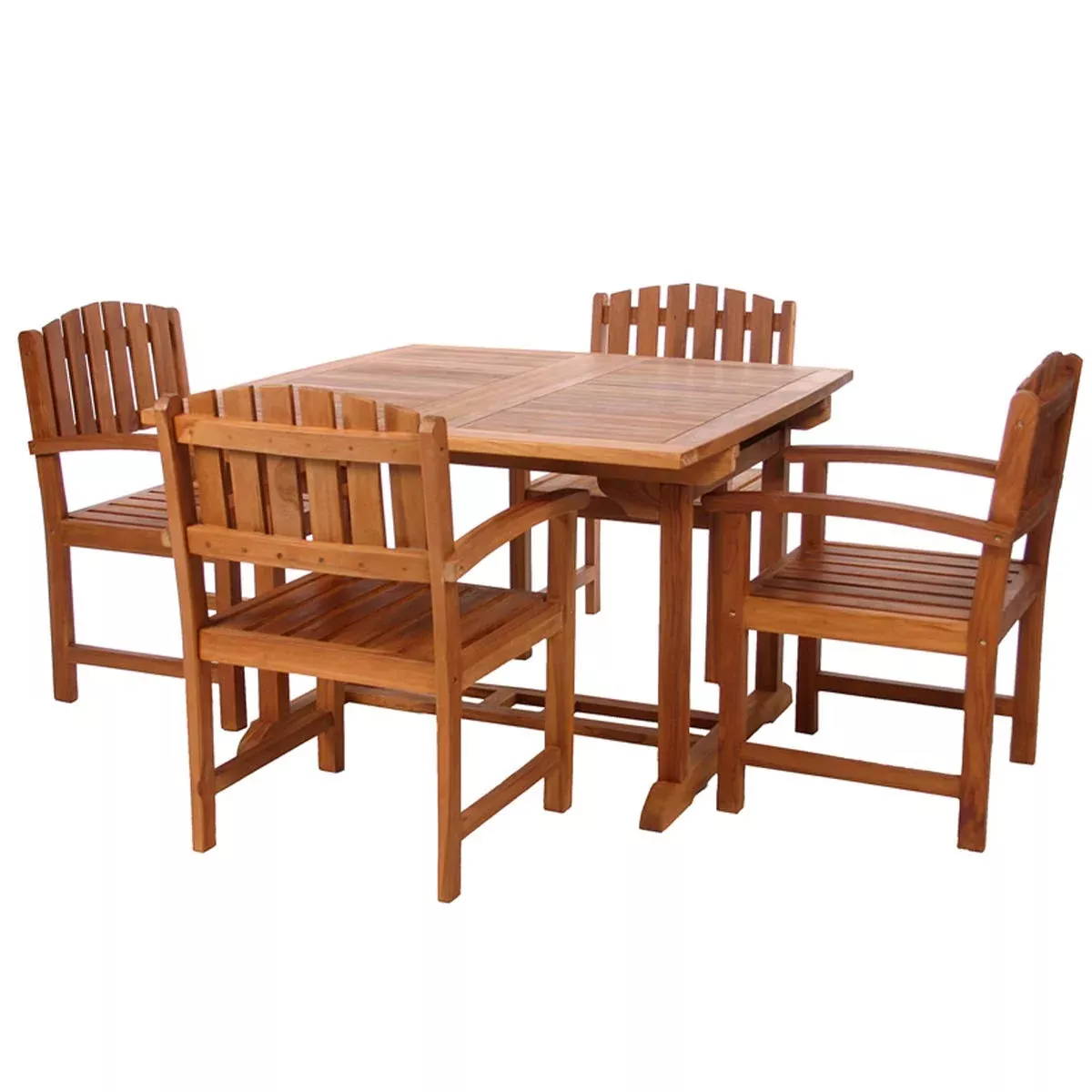 All Things Cedar TD72-20-R Teak Butterfly Extension Patio Table Set with Red Cushions, 5-Piece