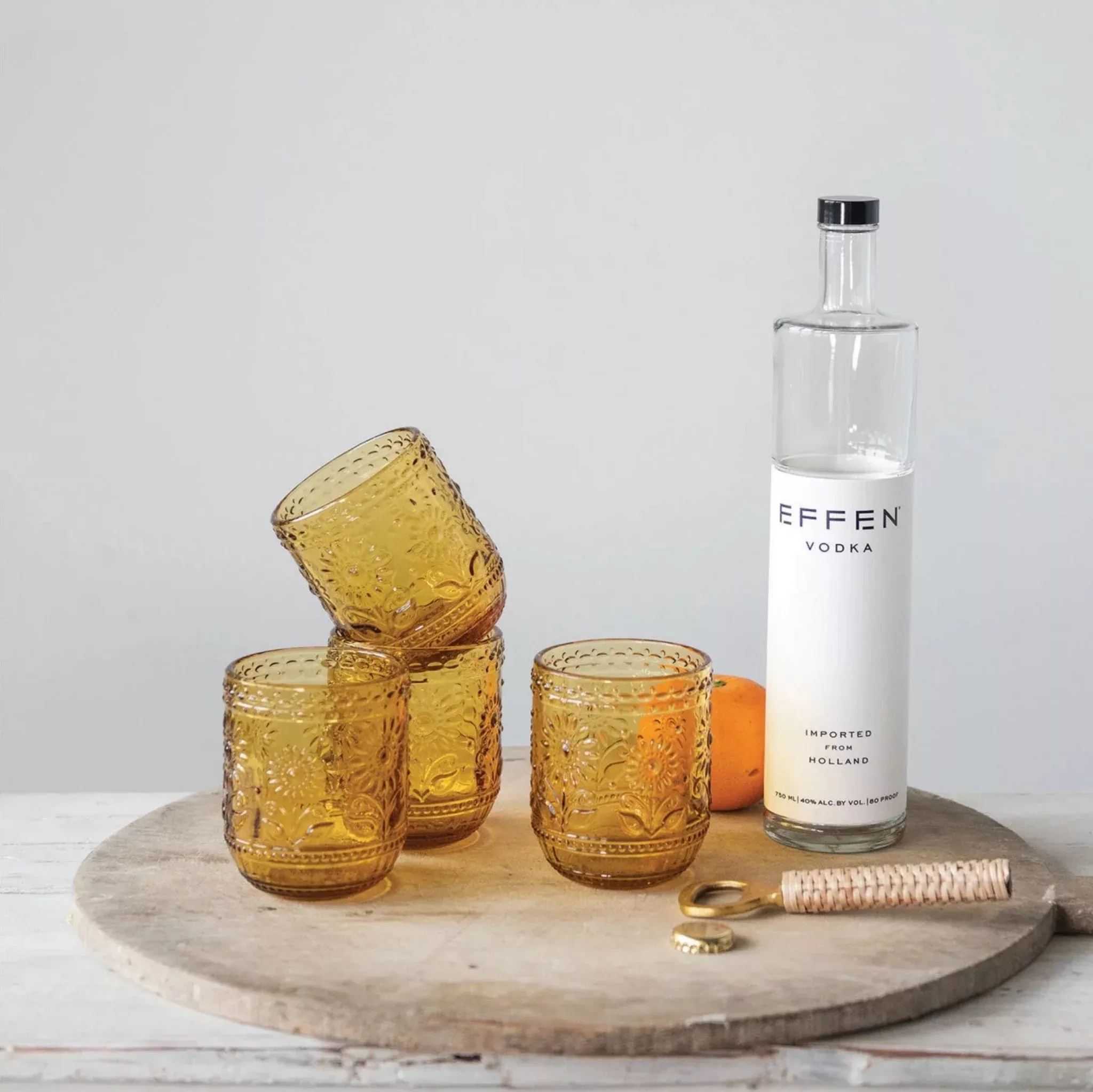 Amber Embossed Drinking Glass