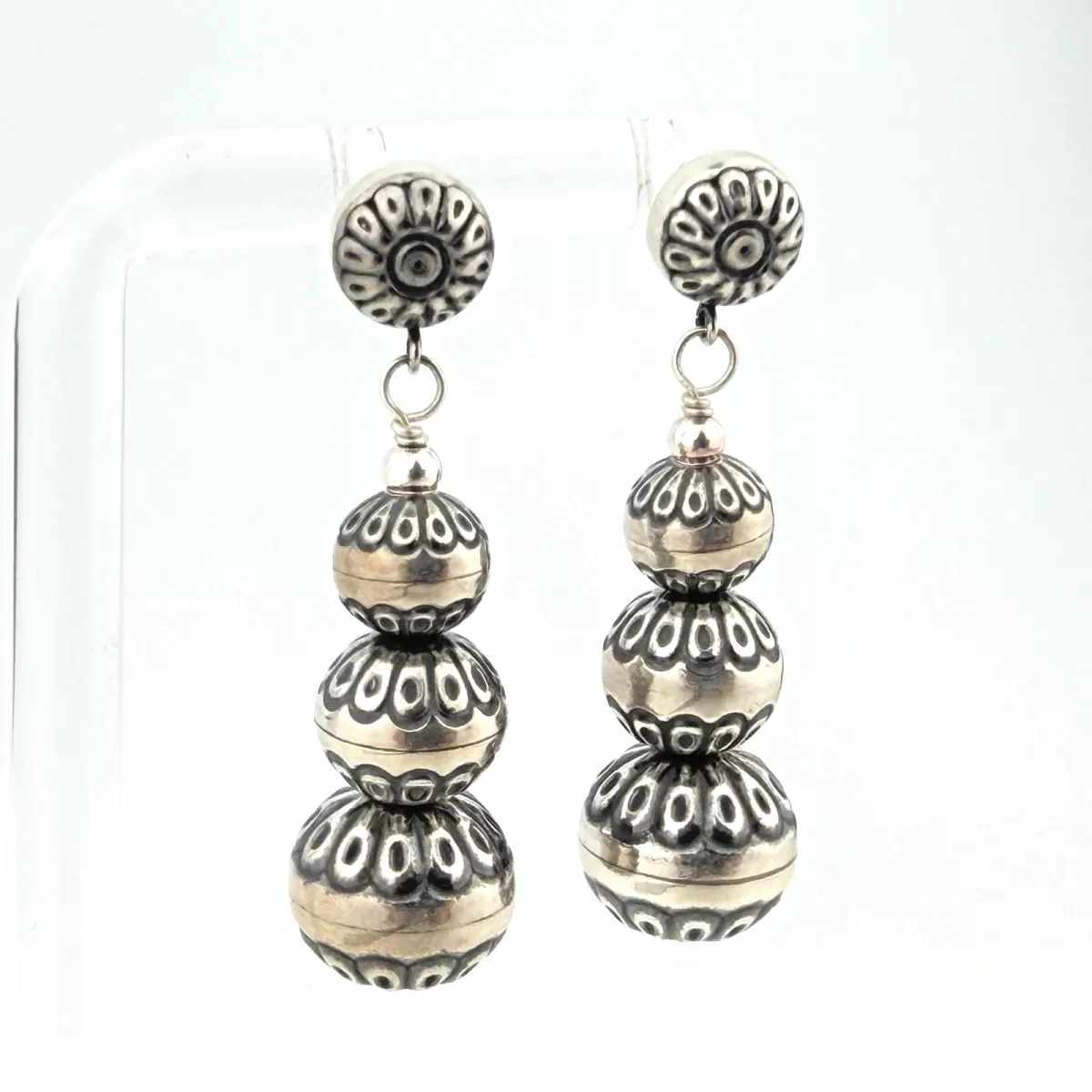 American West Sterling Silver Native Pearl Graduated Dangle Earrings