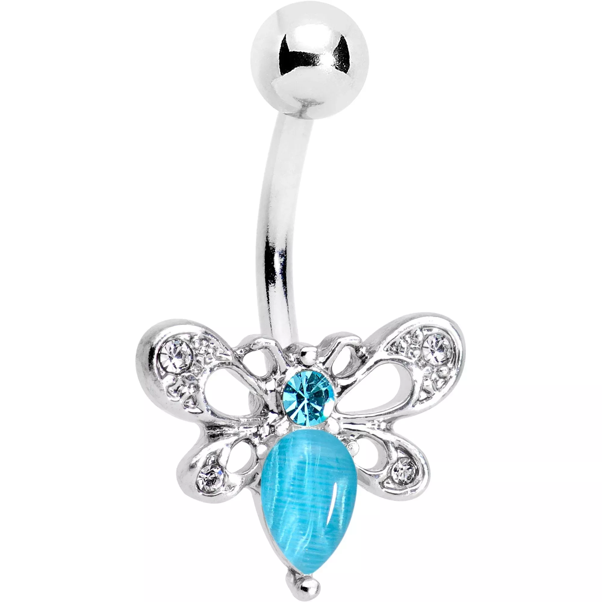 Aqua Gem Honey Butterfly Belly Ring