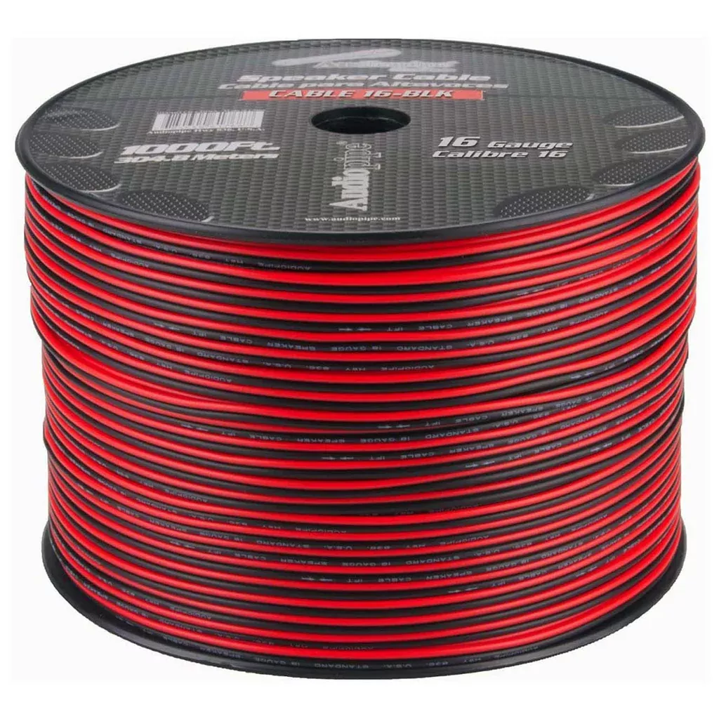 Audiopipe Speaker Wire 16-gauge 1000 Foot Spool - Black/red