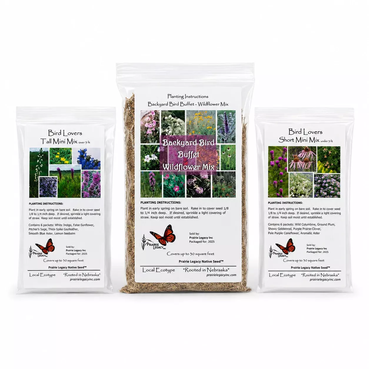 Backyard Bird Wildflower XL Bundle | Tall & Short Mini Mixes and Backyard Bird Buffet| Prairie Legacy Inc.
