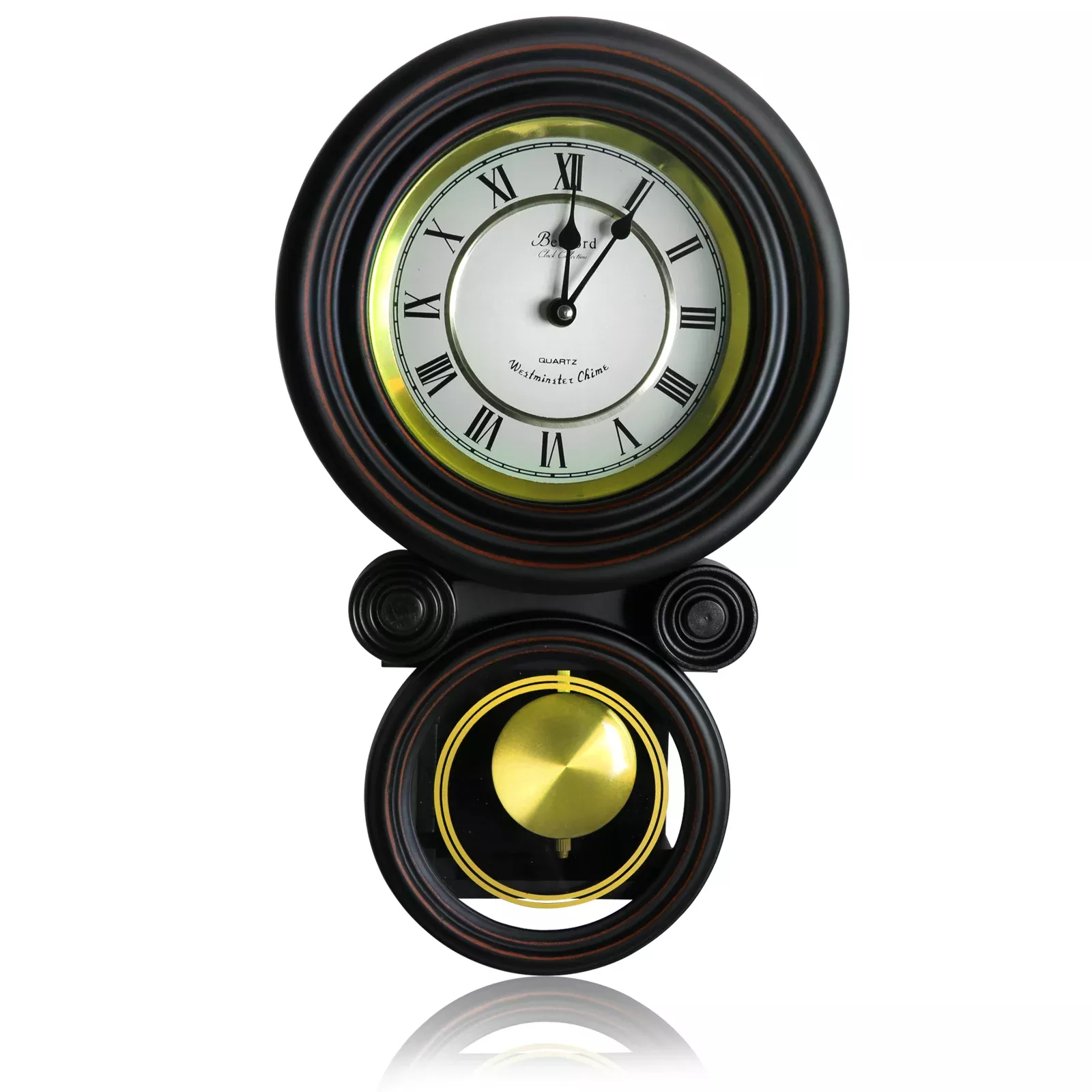 Bedford Clock Collection16.5 Inch Contemporary Round Wall Clock with Pendulum