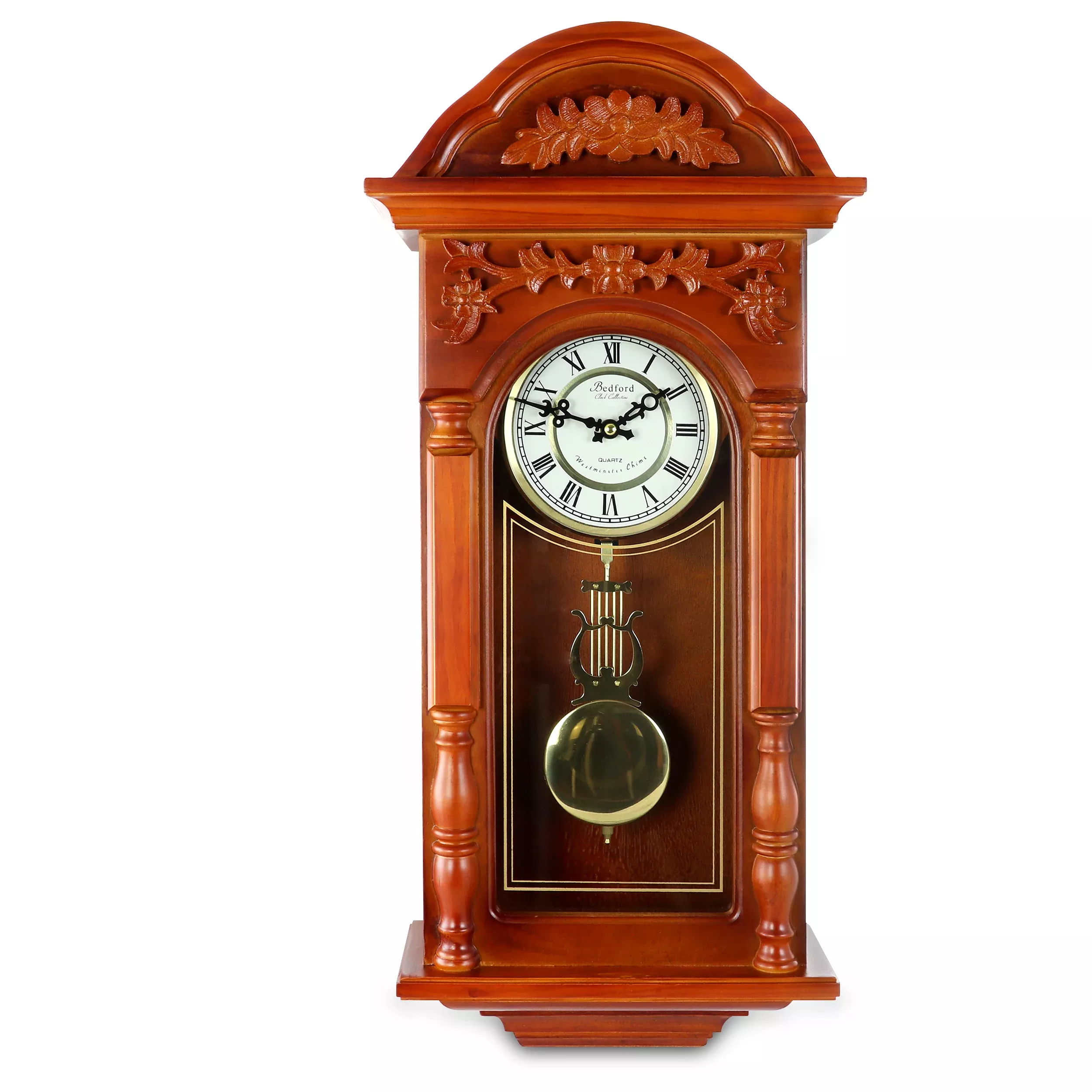 Bedford Clock Collection27.5 Inch Oak Finish Pendulum Wall Clock