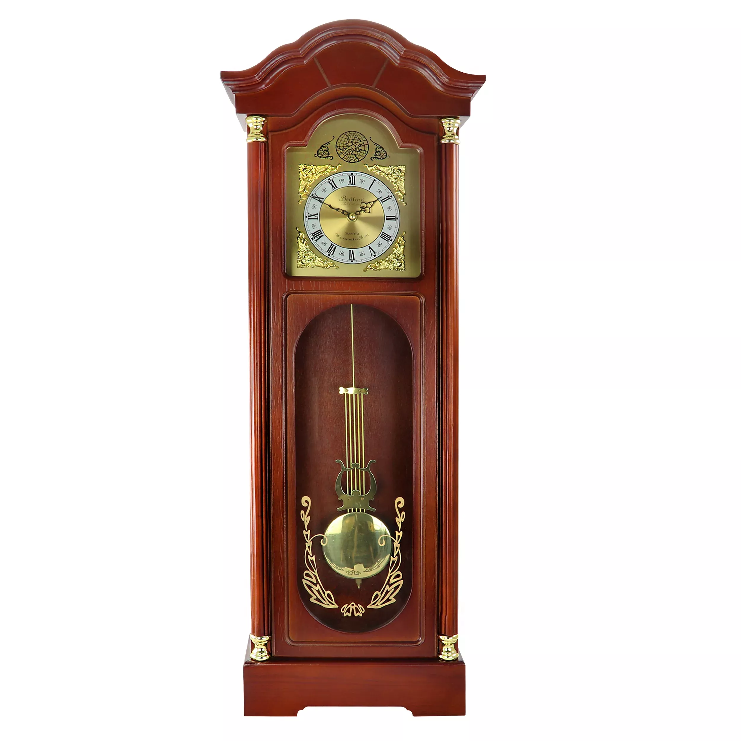 Bedford Clock Collection33 Inch Chiming Pendulum Wall Clock in Antique Cherry Oak Finish