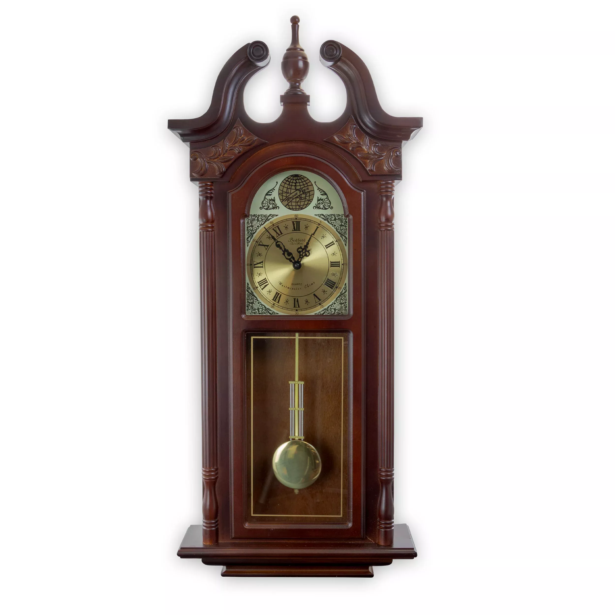 Bedford Clock Collection38 Inch Chiming Pendulum Wall Clock in Cherry Oak Finish