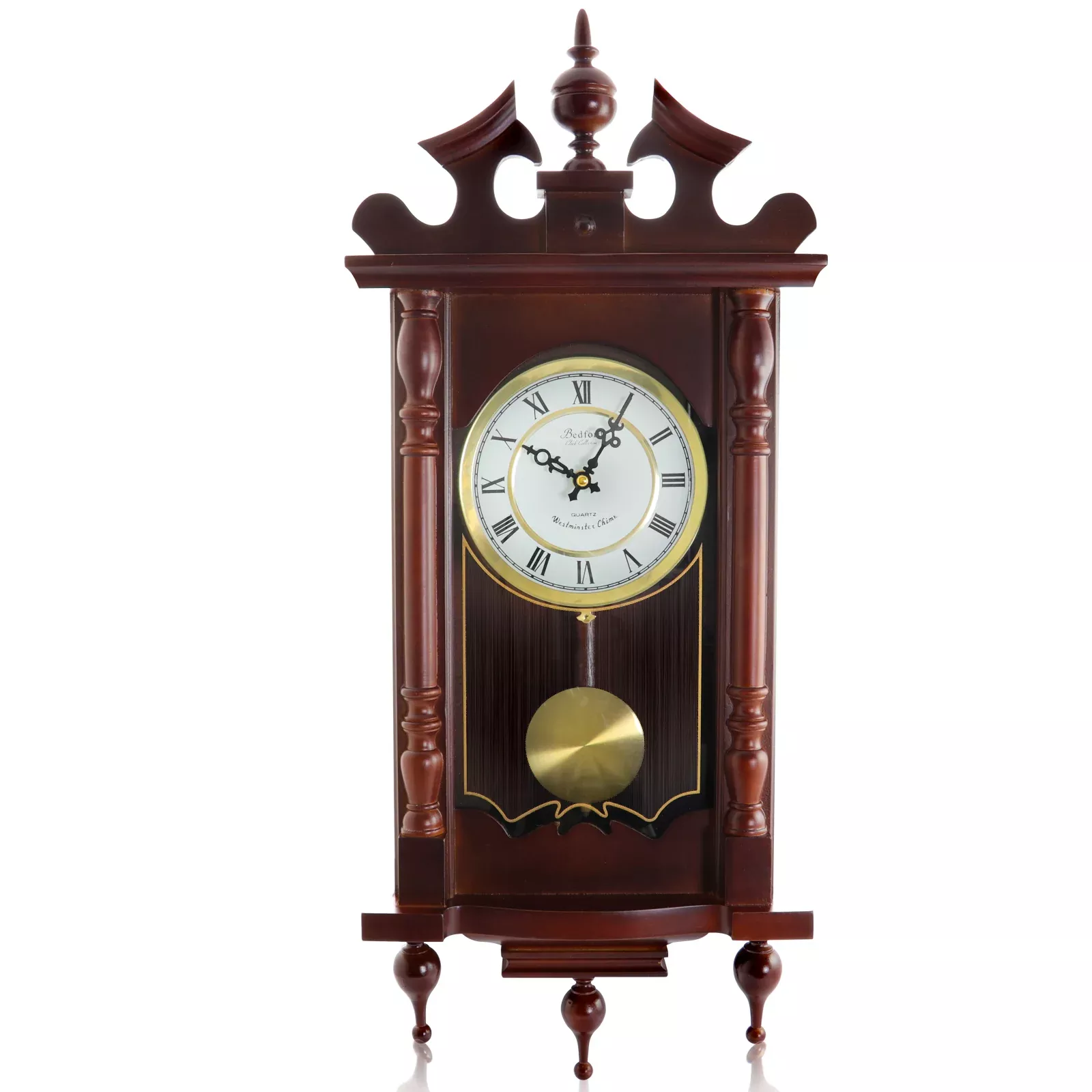 Bedford Clock CollectionClassic 31 Inch Chiming Pendulum Wall Clock in Cherry Oak Finish