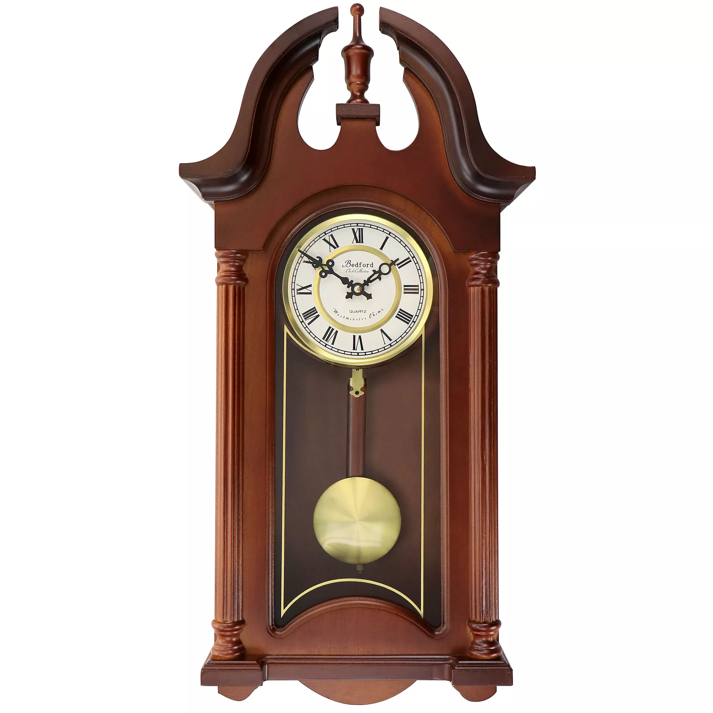 Bedford Clock CollectionDelphine 27 Inch Mahogany Chiming Pendulum Wall Clock