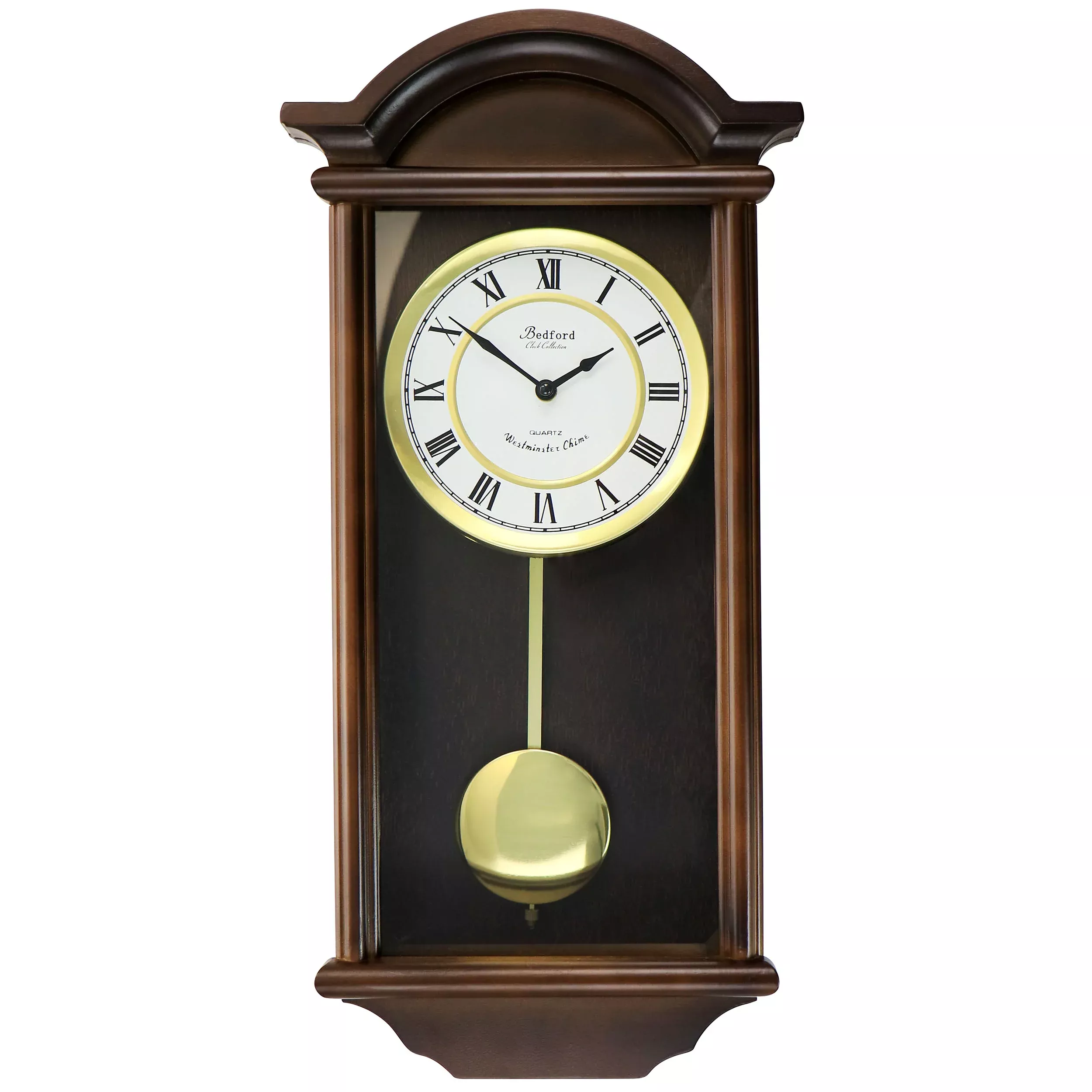 Bedford Clock CollectionGeorge 22 Inch Chestnut Wood Chiming Pendulum Wall Clock