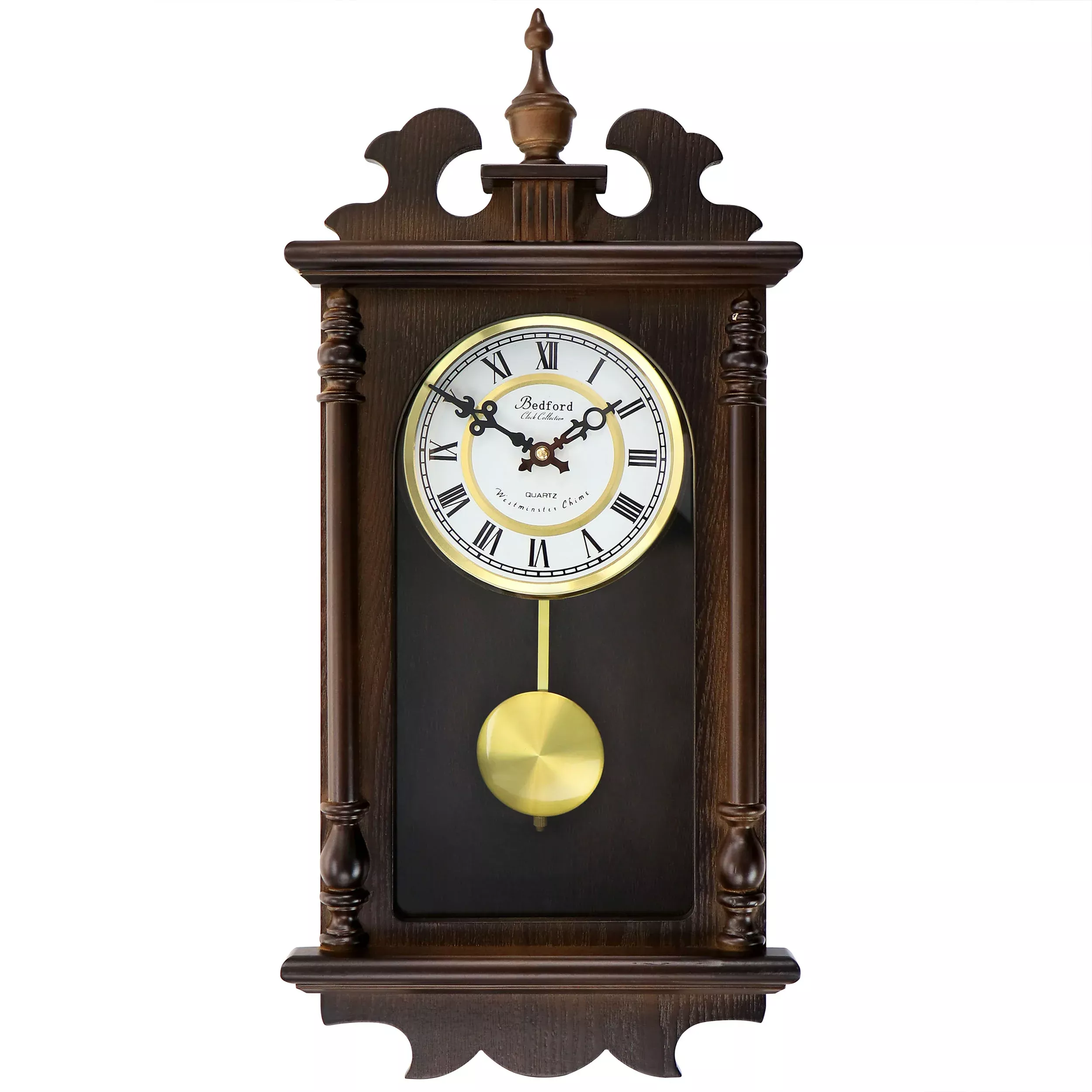 Bedford Clock CollectionLeo 21 Inch Chestnut Wood Chiming Pendulum Wall Clock