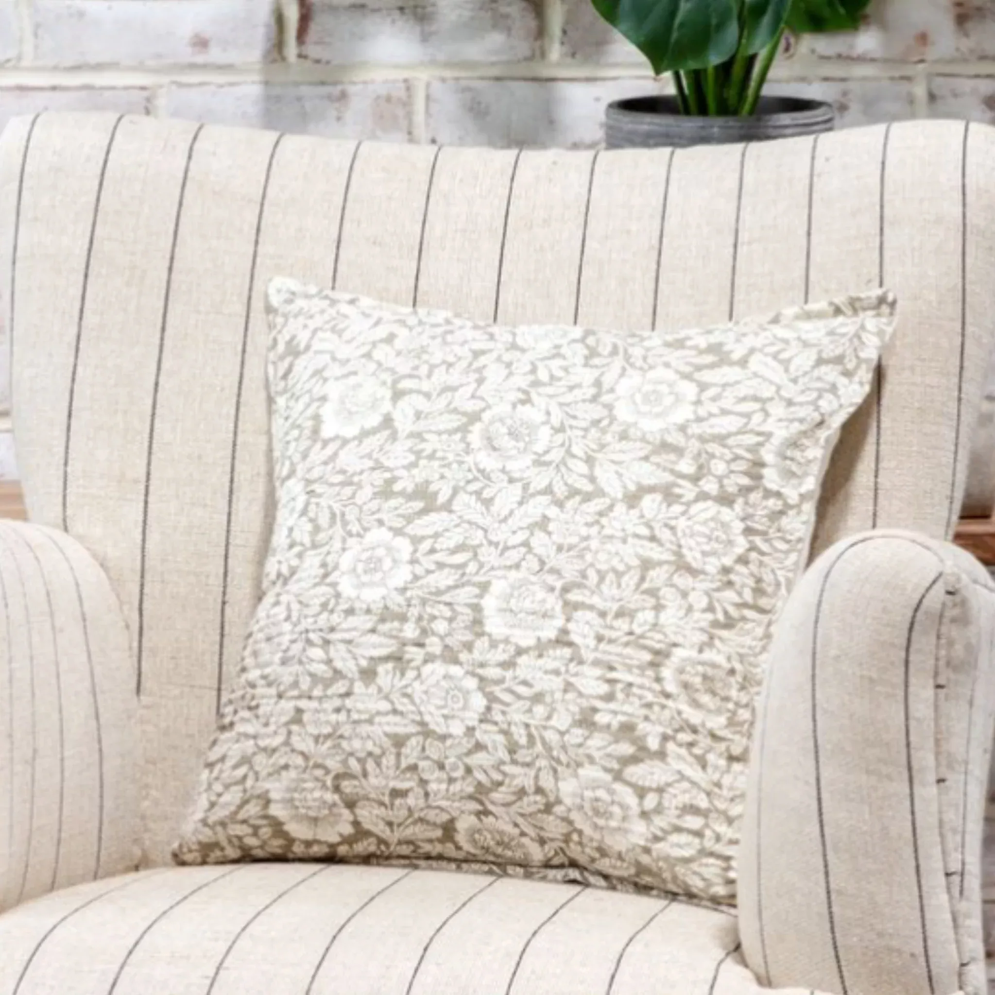 Beige Floral & Leaf Pillow