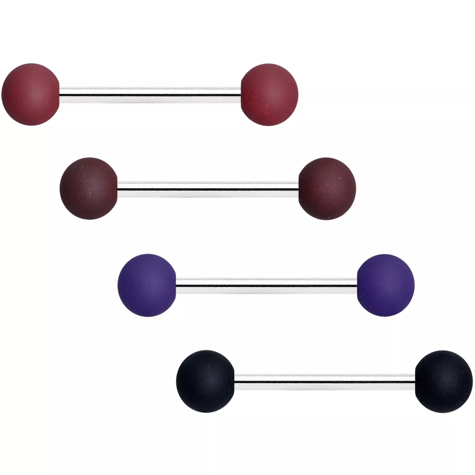 Black Blue Brown Matte Barbell Tongue Ring Set of 4