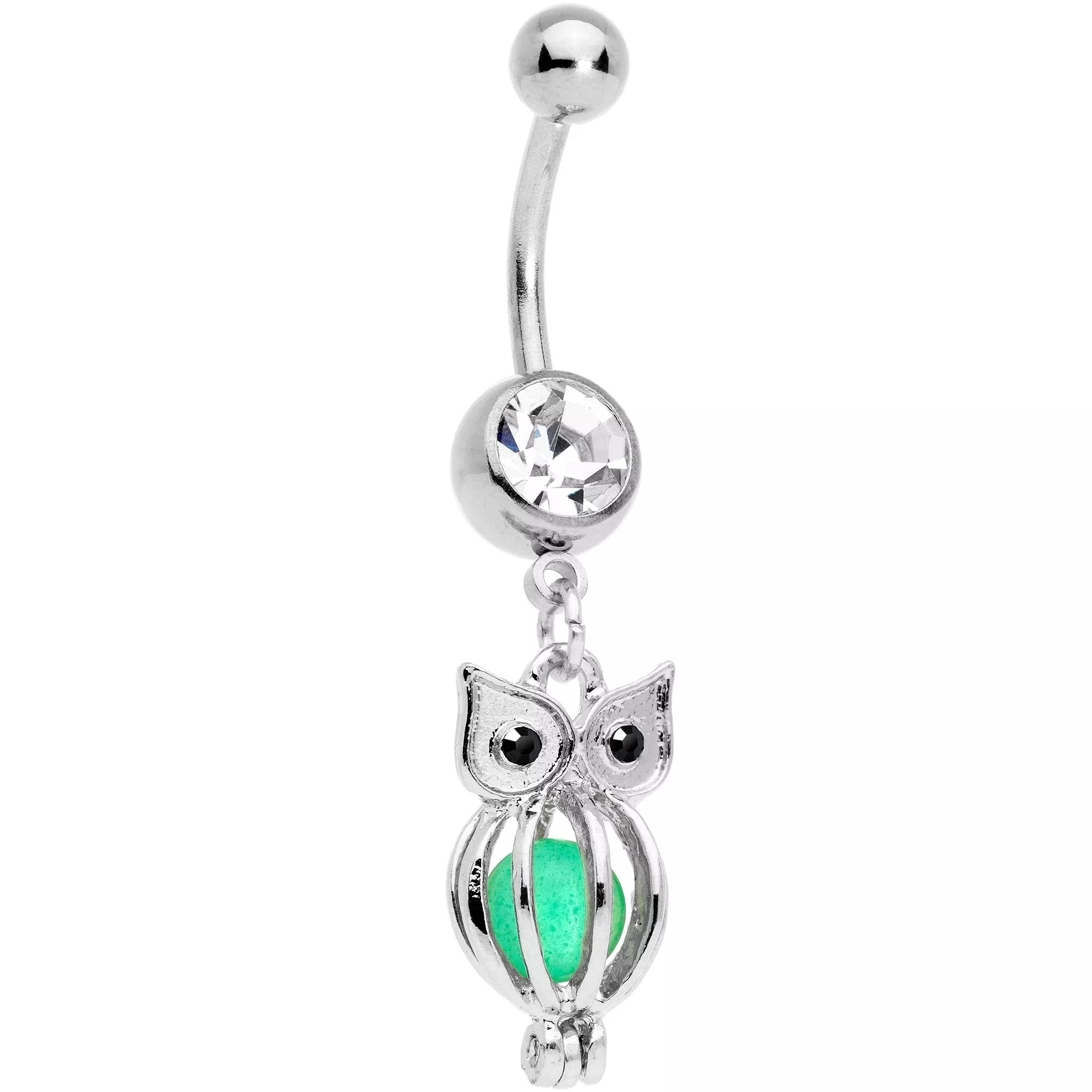 Black Clear Gem Glow in the Dark Owl Dangle Belly Ring