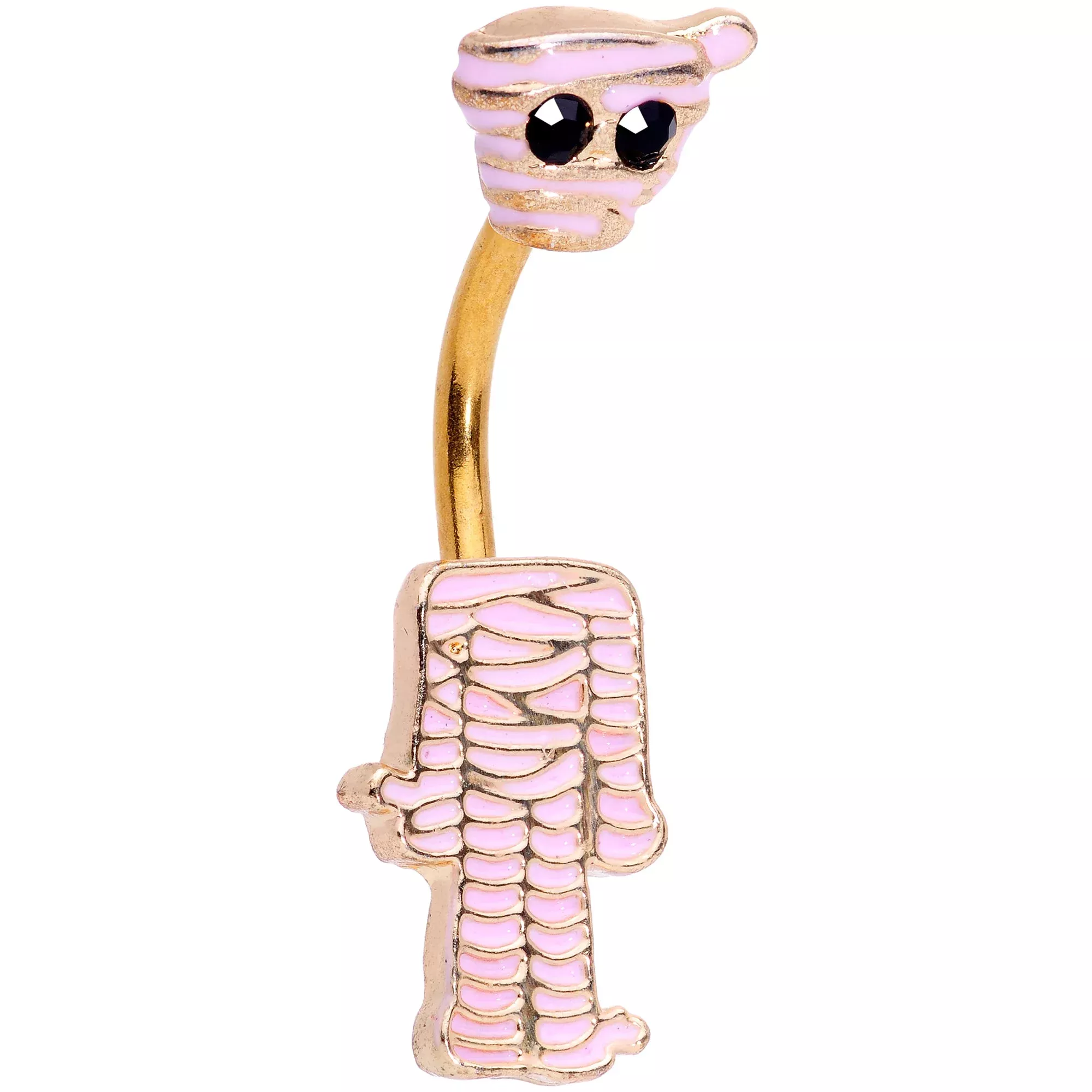 Black Gem Gold Tone Mummy Halloween Double Mount Belly Ring