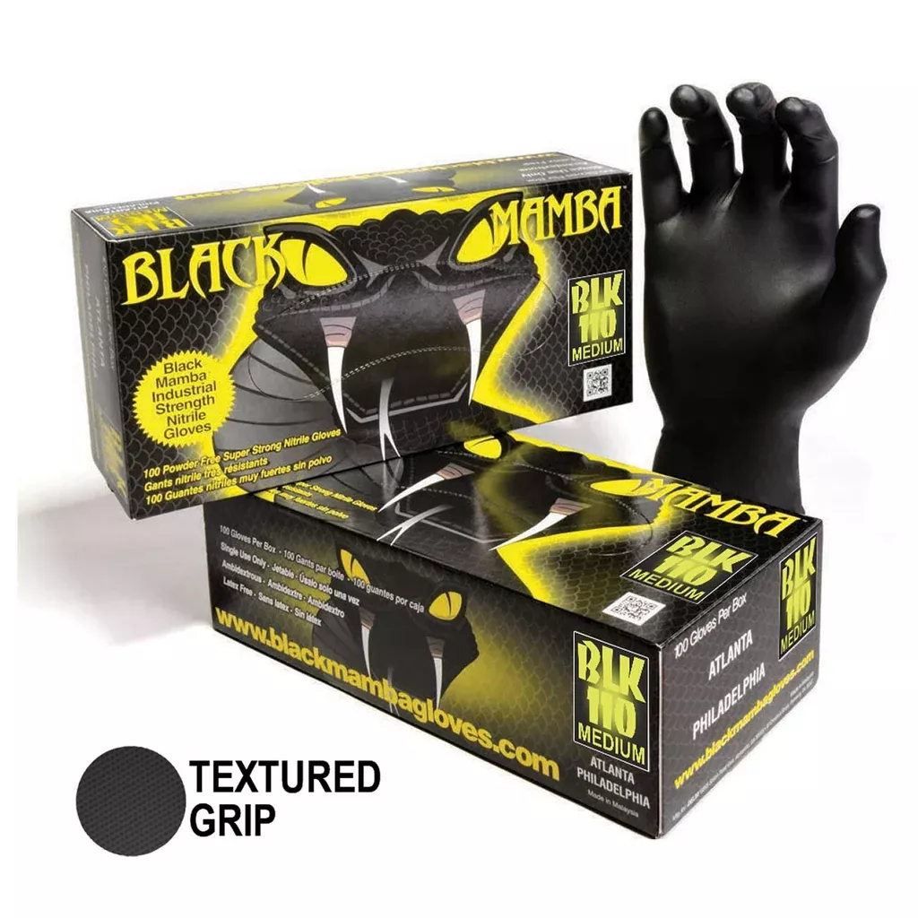 Black Mamba Black Powder Free Textured Nitrile Gloves (medium) 100 Per Box