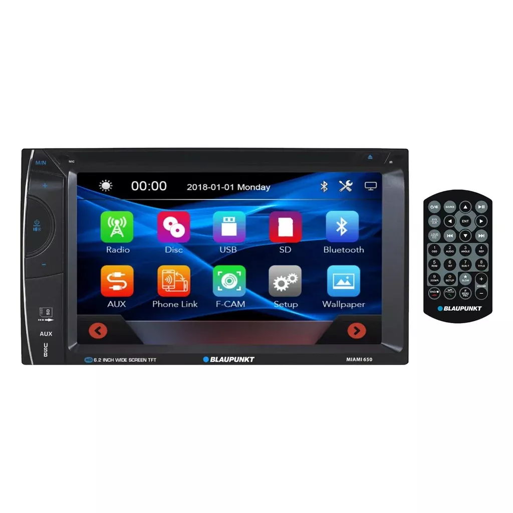 Blaupunkt 6.2” Double Din Fixed Face Touchscreen Dvd Receiver With Bluetooth Usb/sd Inputs & Remote