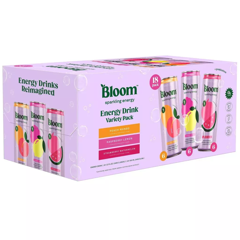 Bloom Sparkling Energy Drink, Variety Pack, 12 fl oz, 18 Count