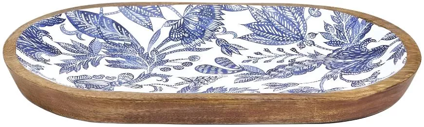 Blue Batik Hand-Crafted Wood Oval Platter - 8" x 14"